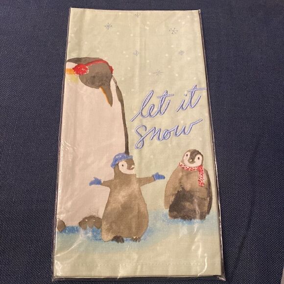 NWT ANTHROPOLOGIE Let It Snow Dish Towel Sky - Picture 3 of 4